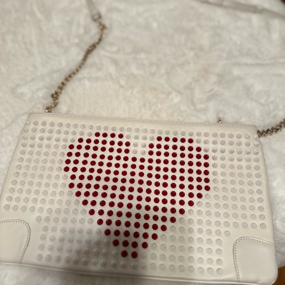 Christian Louboutin White and Red Heart Crossbody Bag